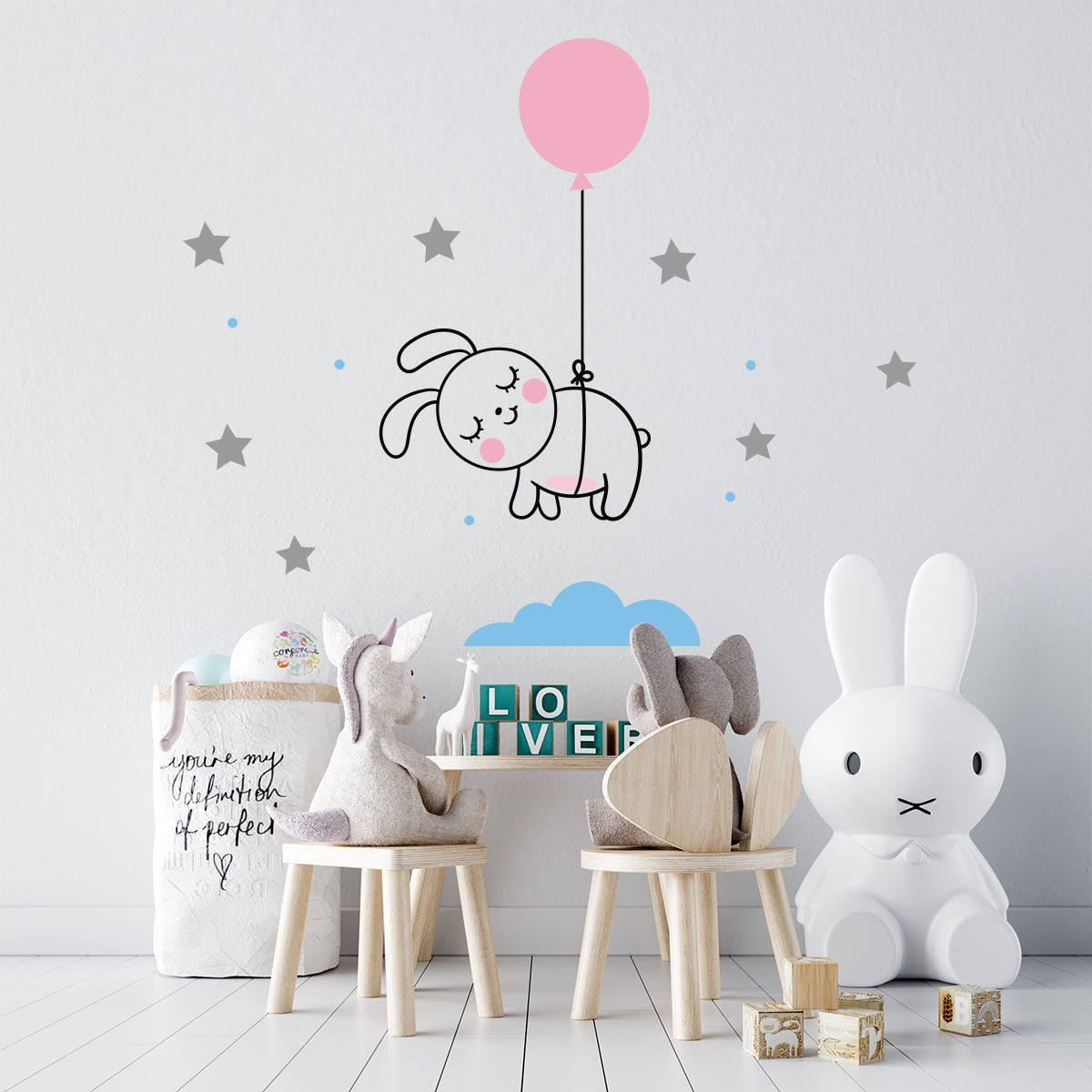 ADAZIO - Vinilo Decorativo de Conejo para Bebés XS - 70cm x 58cm (ancho x alto)