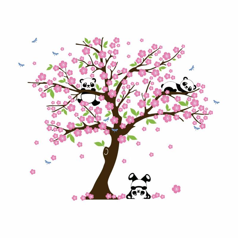 ADAZIO - Vinilo Infantil Cerezo y Pandas L - 175cm x 142cm ancho x alto