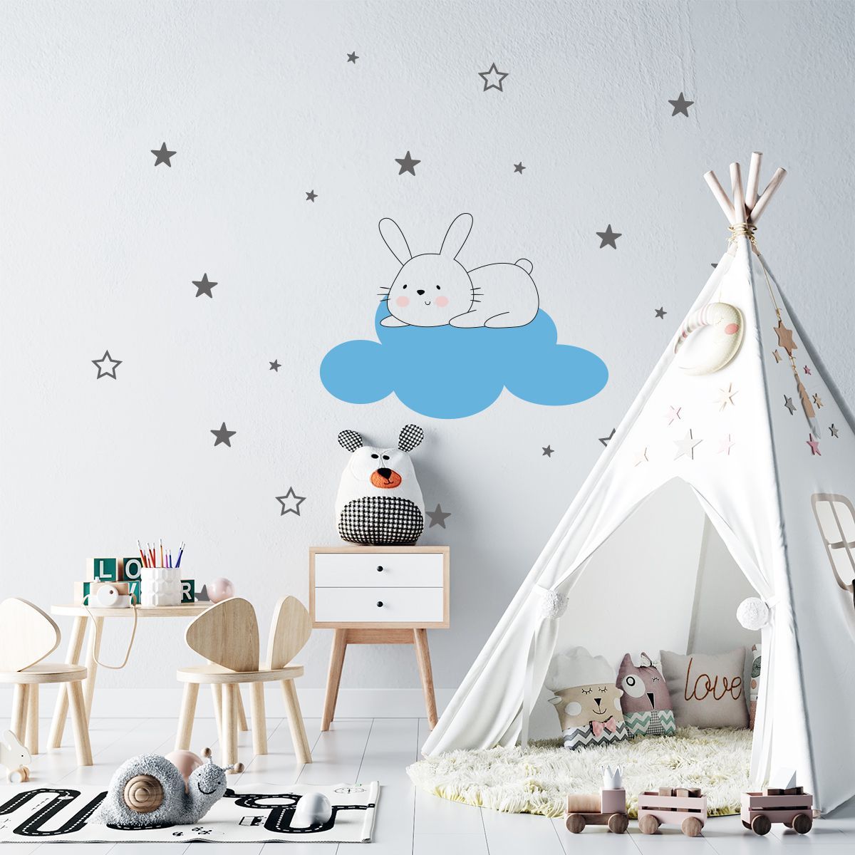 ADAZIO - Vinilo Decorativo Infantil de Conejo XS - 120cm x 110cm (ancho x alto)