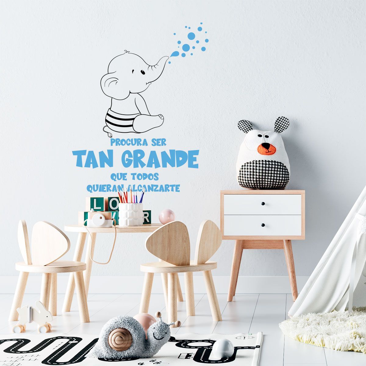 ADAZIO - Vinilo Decorativo Infantil Elefante con Texto M - 76cm x 95cm (ancho x alto)