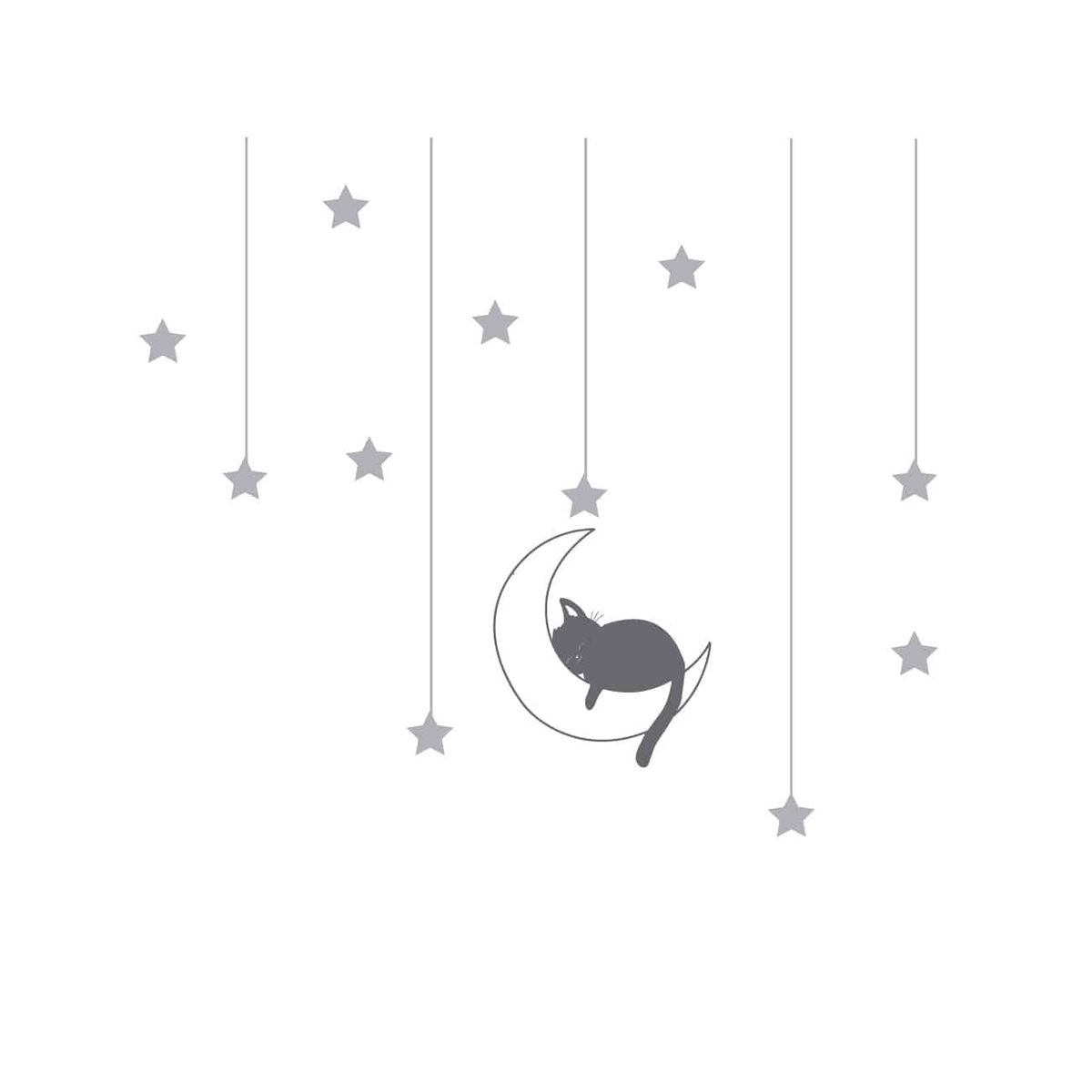ADAZIO - Vinilo Infantil de Luna, Gato y Estrellas S - 125cm x 110cm (ancho x alto)
