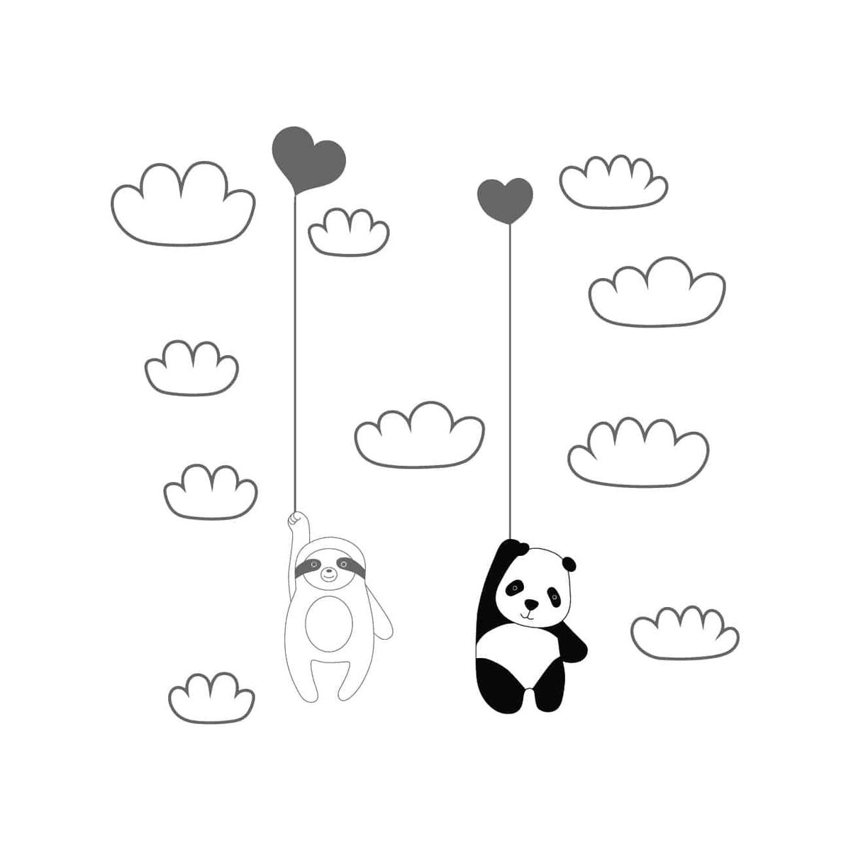 ADAZIO - Vinilo Infantil Panda y Perezoso XS - 125cm x 119cm ancho x alto