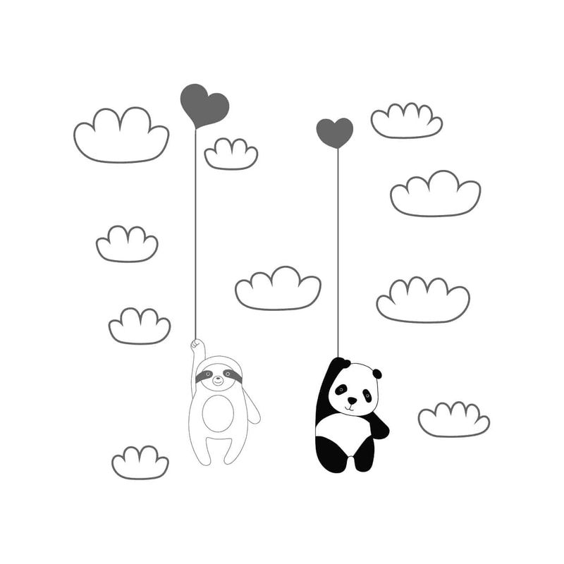 ADAZIO - Vinilo Infantil Panda y Perezoso XS - 125cm x 119cm ancho x alto