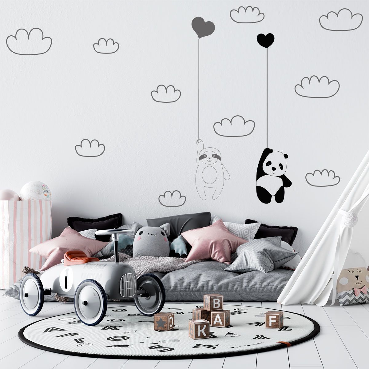 ADAZIO - Vinilo Infantil Panda y Perezoso XS - 125cm x 119cm ancho x alto