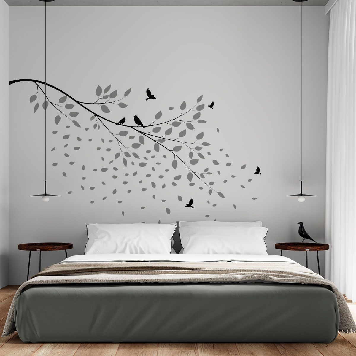 ADAZIO - Vinilo Decorativo de Rama Ornamental XS - 80cm x 68cm (ancho x alto)
