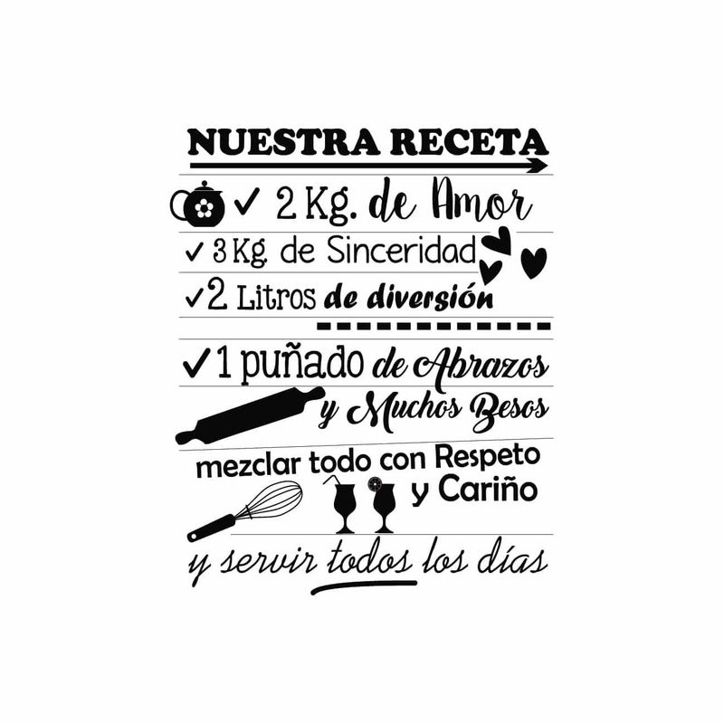 ADAZIO - Vinilo de Texto para Cocinas Nuestra Receta S - 58cm x 70cm (ancho x alto)