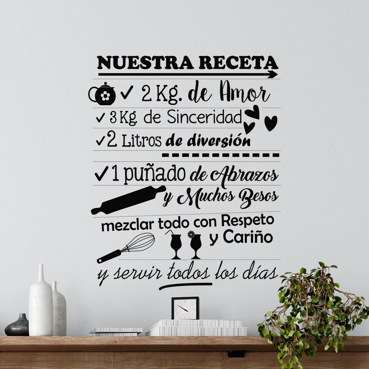 ADAZIO - Vinilo de Texto para Cocinas Nuestra Receta XL - 107cm x 130cm (ancho x alto)