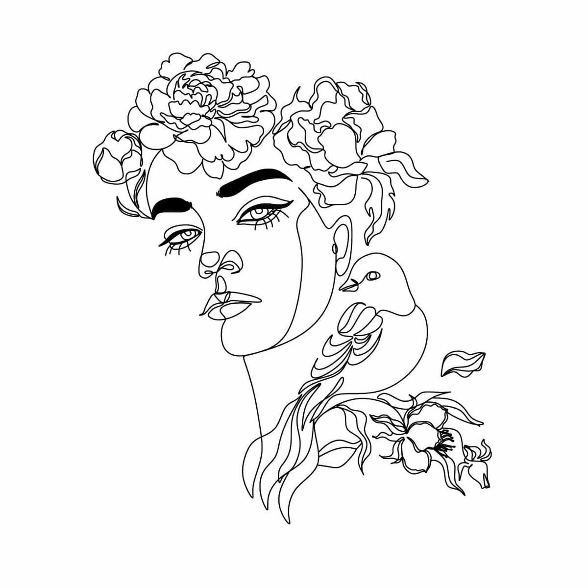 ADAZIO - Vinilo de Líneas Mujer con Flores M - 83cm x 98cm (ancho x alto)