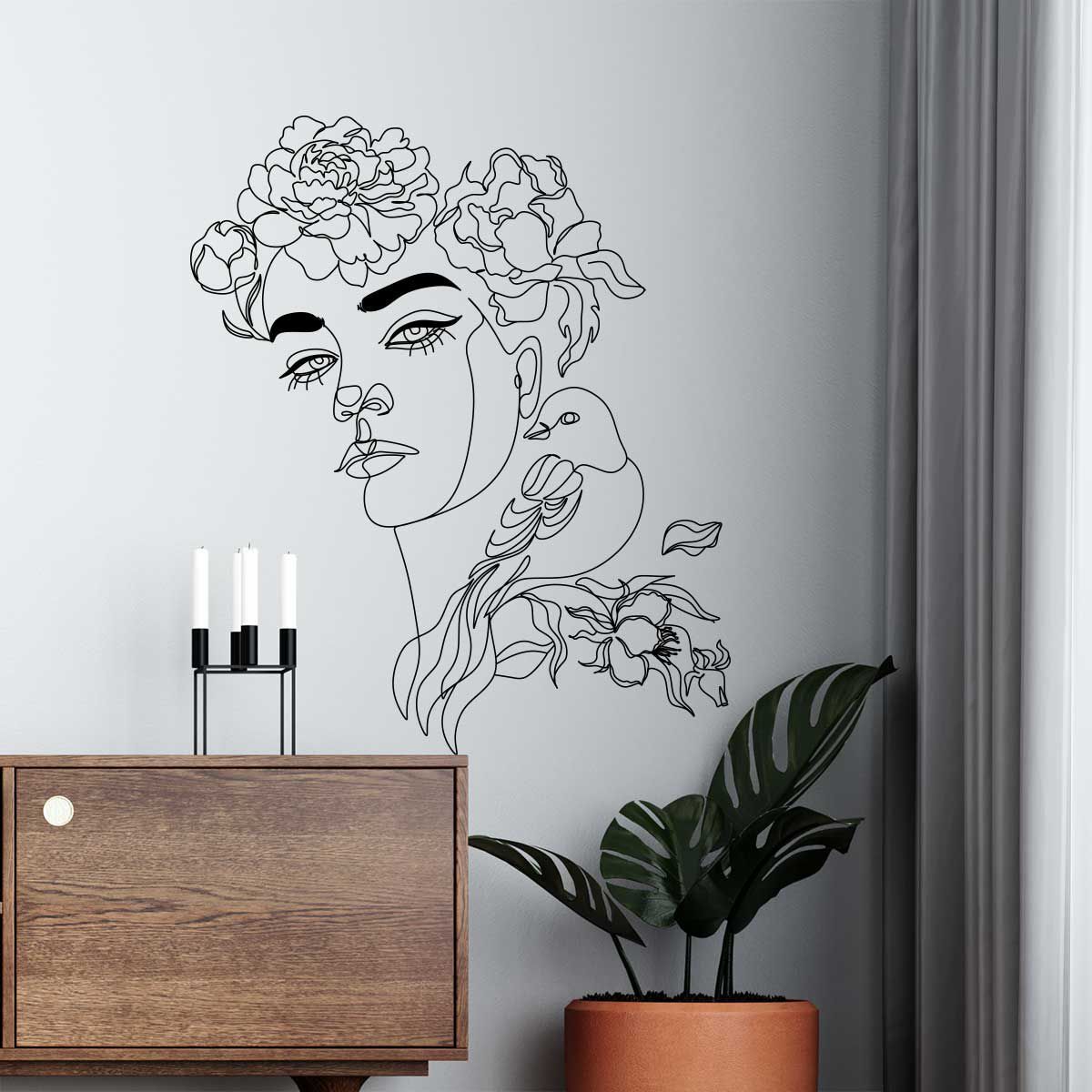 ADAZIO - Vinilo de Líneas Mujer con Flores M - 83cm x 98cm (ancho x alto)