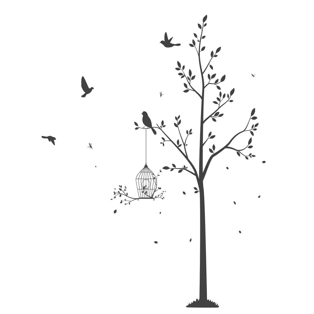 ADAZIO - Vinilo Decorativo Árbol con Pájaros L - 107cm x 140cm (ancho x alto)