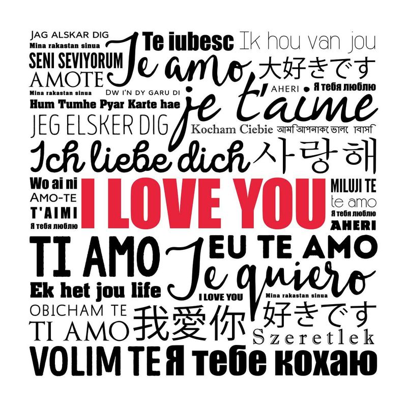 ADAZIO - Vinilo de Texto Te Amo en Varios Idiomas S - 76cm x 75cm (ancho x alto)