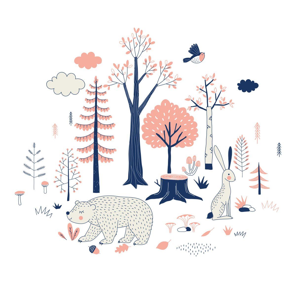 ADAZIO - Vinilo Infantil Animales del Bosque M - 160cm x 137cm (ancho x alto)