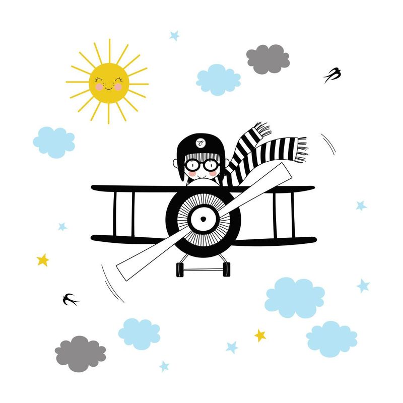 ADAZIO - Vinilo Infantil de Niño Piloto de Avión L - 138cm x 140cm (ancho x alto)