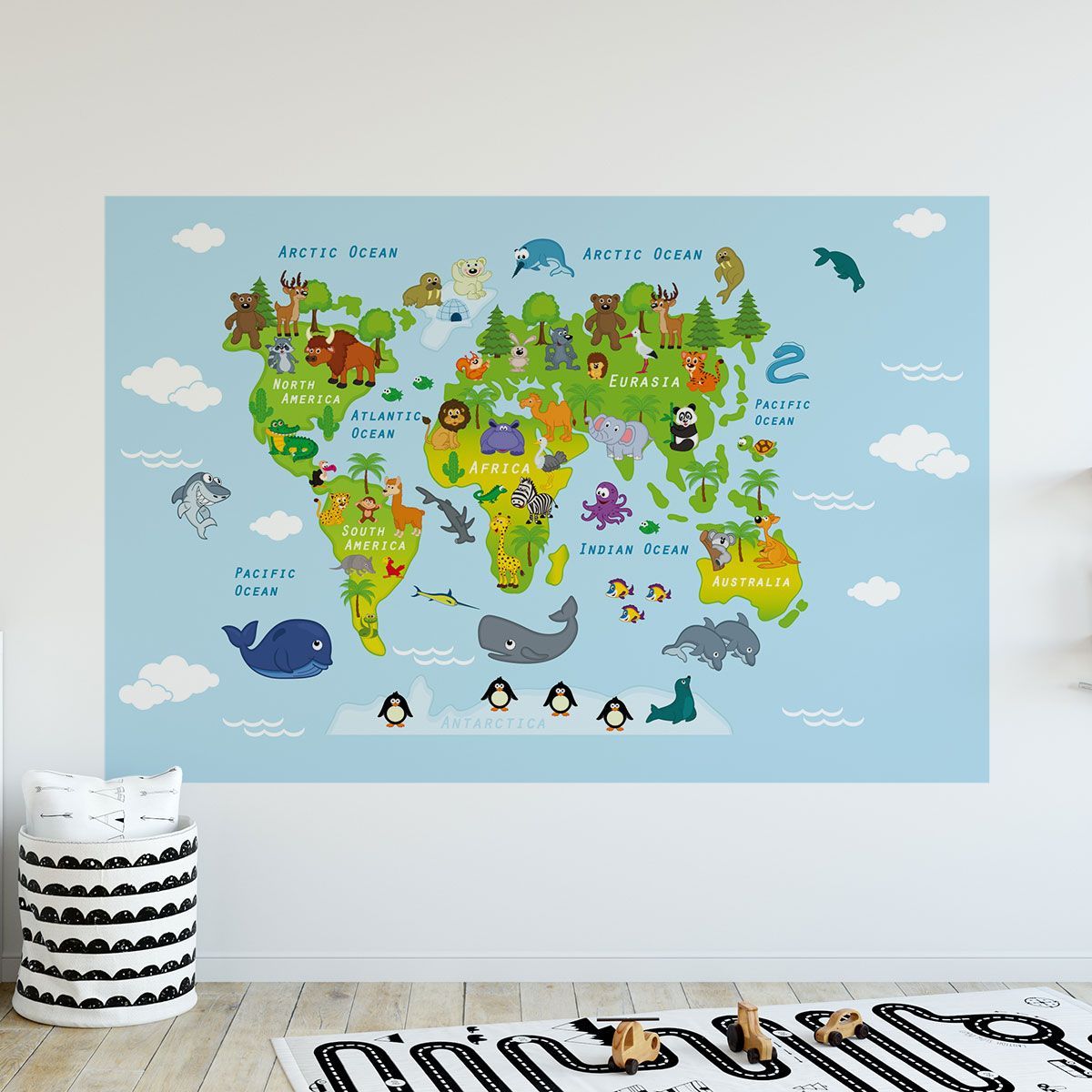 ADAZIO - Vinilo de Mapamundi Infantil M - 145cm x 90cm (ancho x alto)