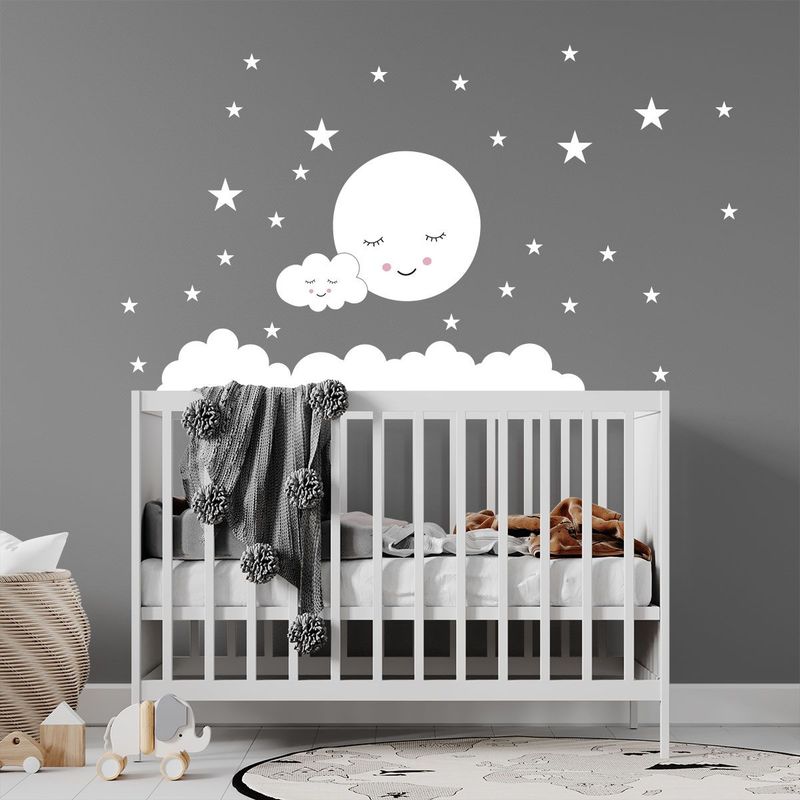 ADAZIO - Vinilo Infantil de Luna con Estrellas L - 140cm x 81cm ancho x alto