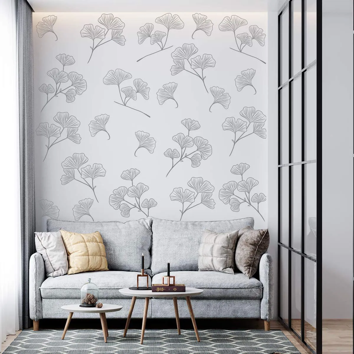 ADAZIO - Vinilo de Patrón Floral Gincko L - 210cm x 194cm (ancho x alto)