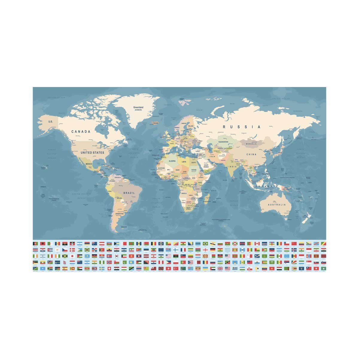 ADAZIO - Vinilo de Mapamundi con Banderas S - 120cm x 74cm (ancho x alto)