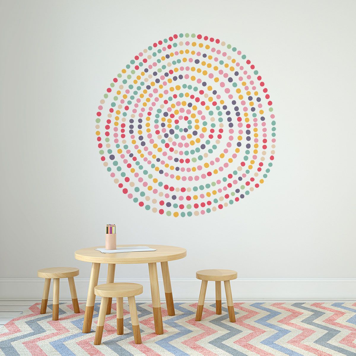 ADAZIO - Vinilo Mandala Puntos Multicolores XL - 150cm x 150cm ancho x alto