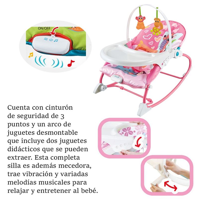GENERICO - Silla Comedor - Mecedora y Vibradora- 2 En 1 - ROSADA