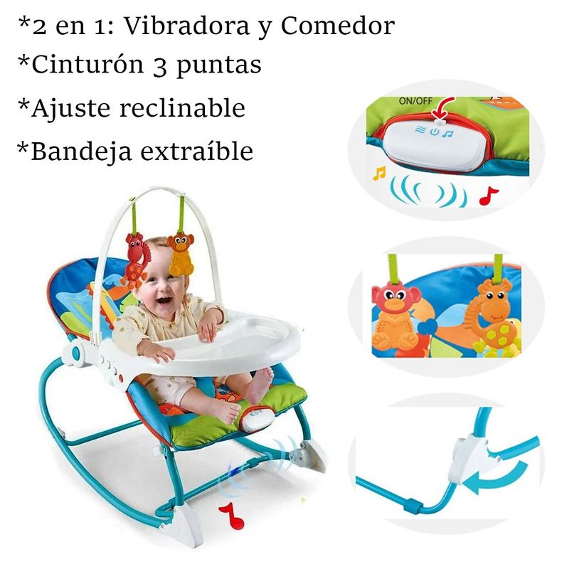 GENERICO - Silla Comedor - Mecedora y Vibradora- 2 En 1 - Azul