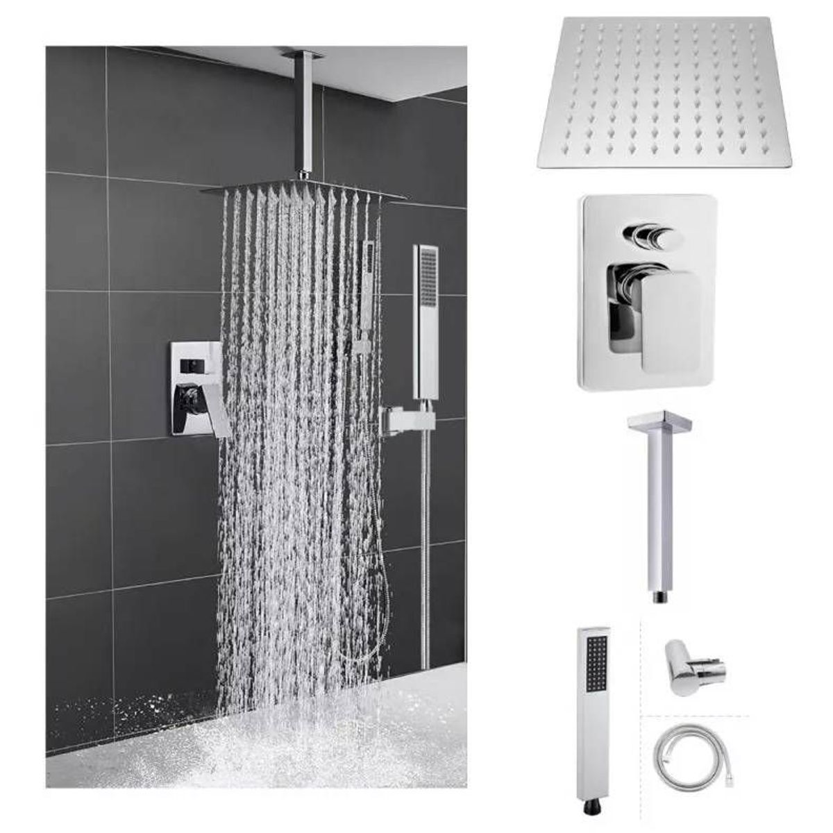 GENERICO - Mezclador Desviador-ducha 30cm-tubo Techo-teleducha Completo