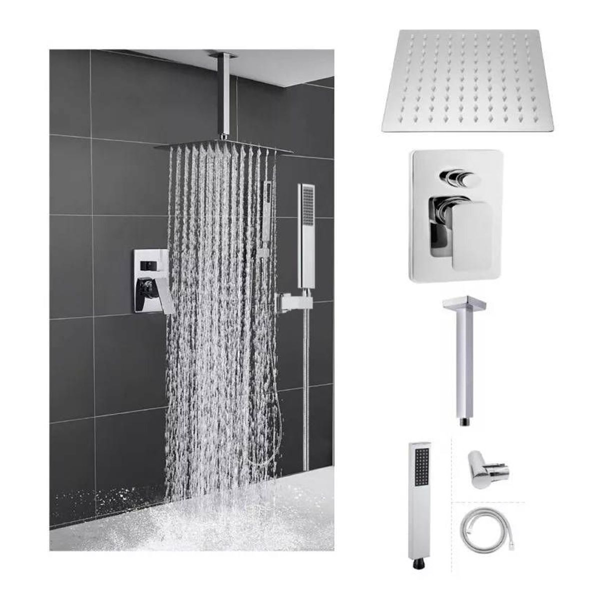 GENERICO - Mezclador Desviador-ducha 30cm-tubo Techo-teleducha Completo