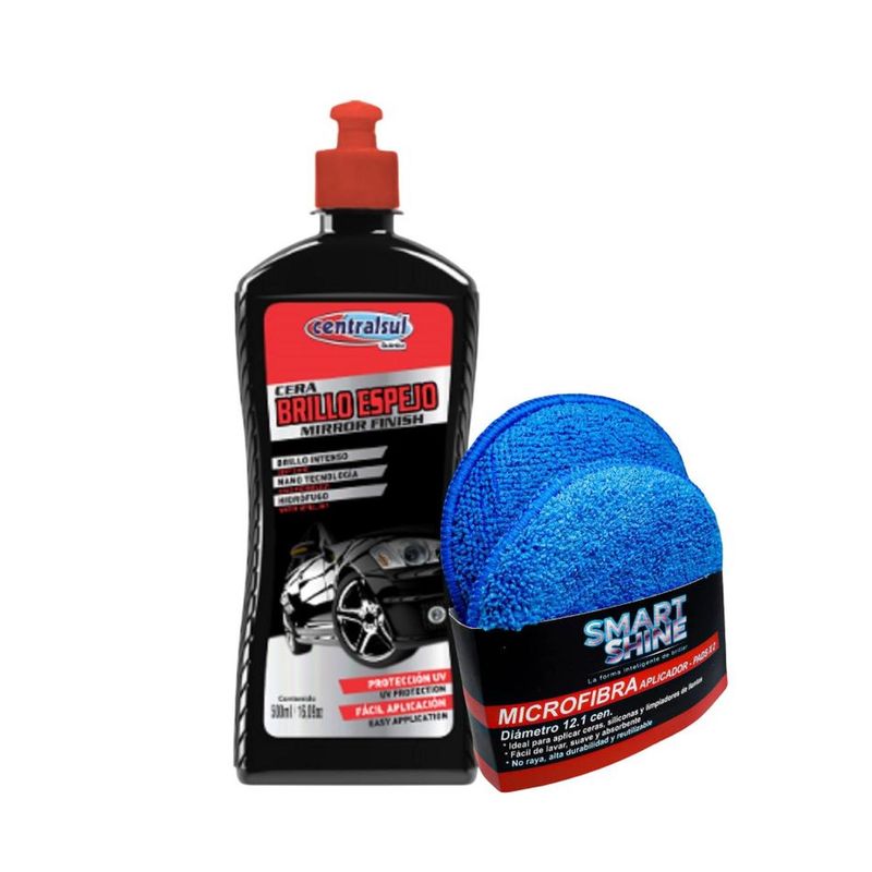 CENTRALSUL - Kit Cera Efecto Brillo Espejo Centralsul 500Ml + Aplicador En Microfibra X 2Unds Smart Shine