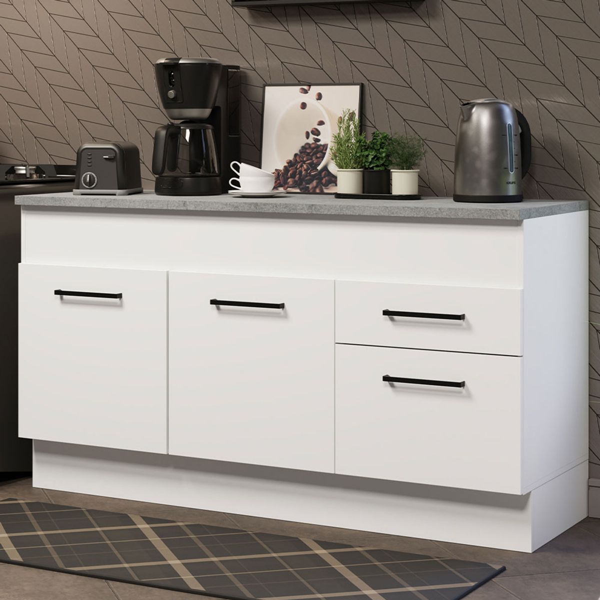 MADESA - Mueble de Cocina Bajo Agata 1.50 m 2 Puertas 2 Cajones con Encimera