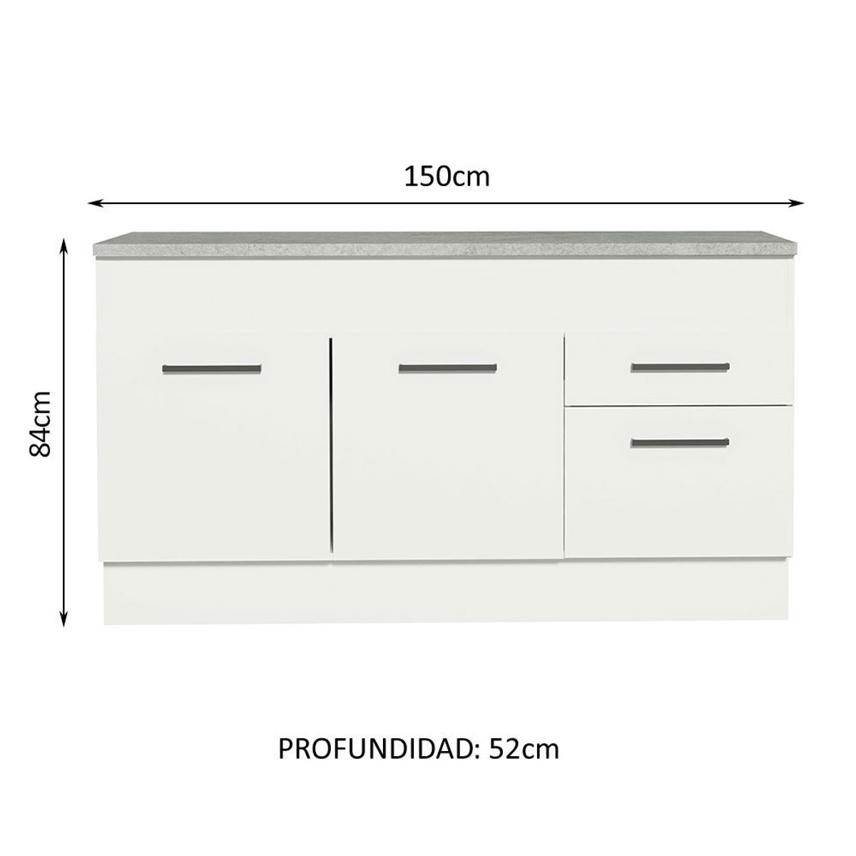 MADESA - Mueble de Cocina Bajo Agata 1.50 m 2 Puertas 2 Cajones con Encimera