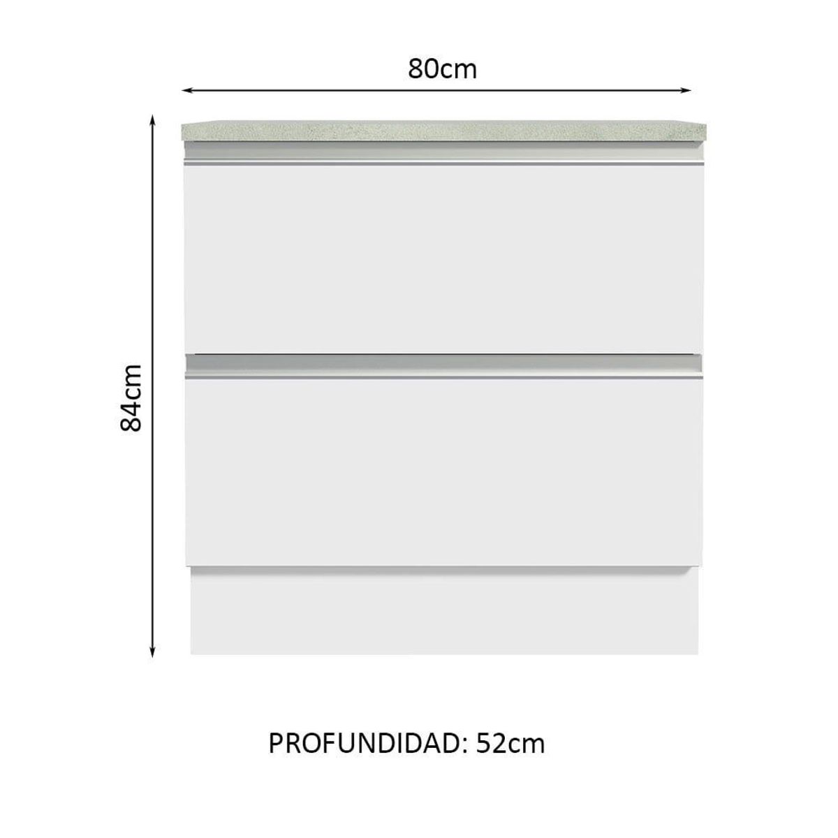 MADESA - Mueble de Cocina Bajo Glamy 80 cm 2 Cajones Blanco