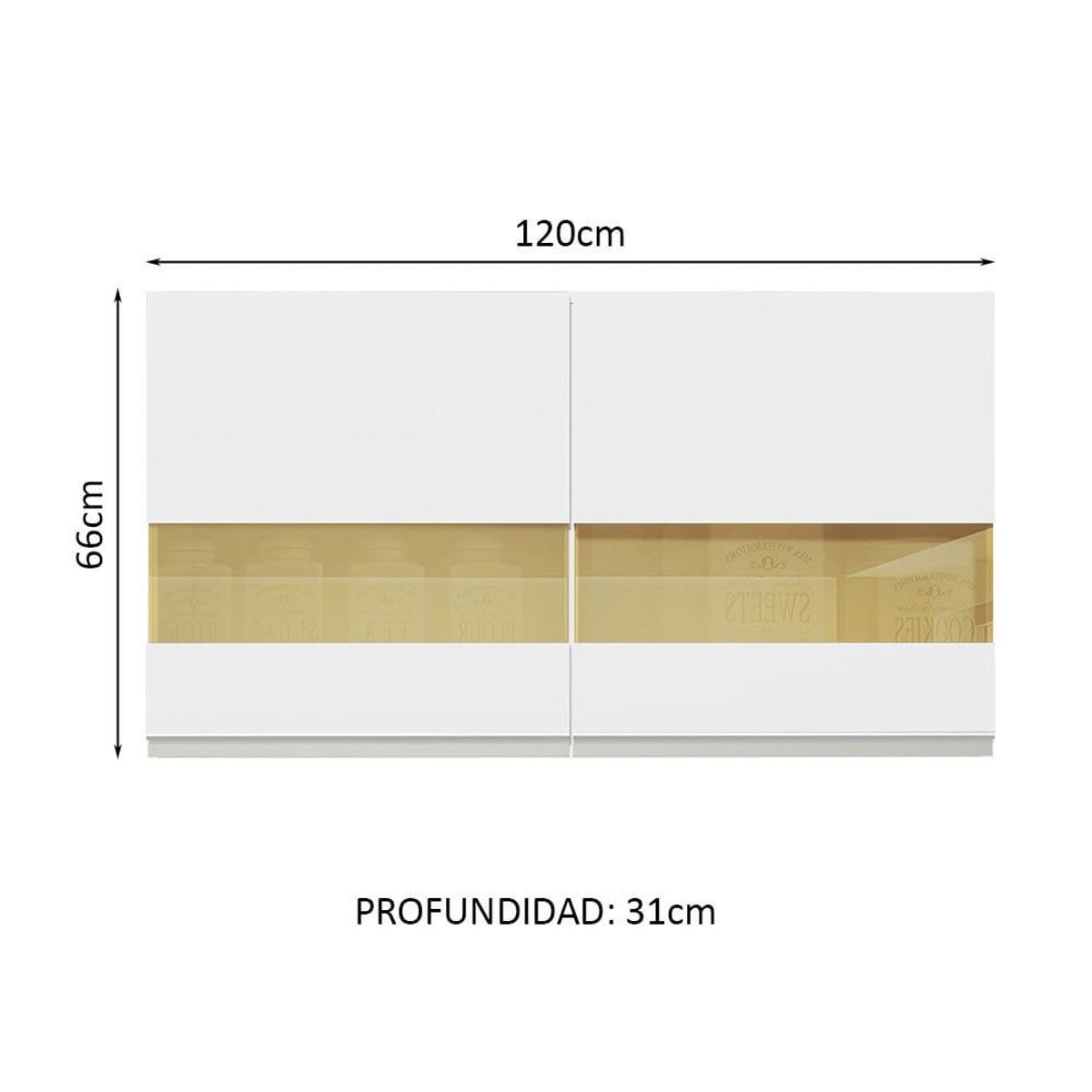 MADESA - Mueble de Cocina Superior Glamy 1.20 m 2 Puertas con Cristal Reflex Blanco