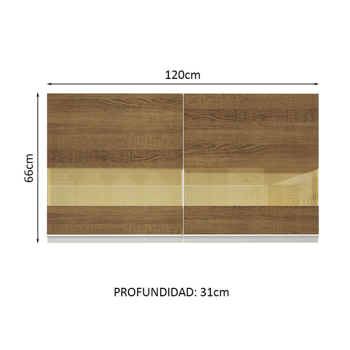 MADESA - Mueble de Cocina Superior Glamy 1.20 m 2 Puertas con Cristal Reflex Blanco/Marrón