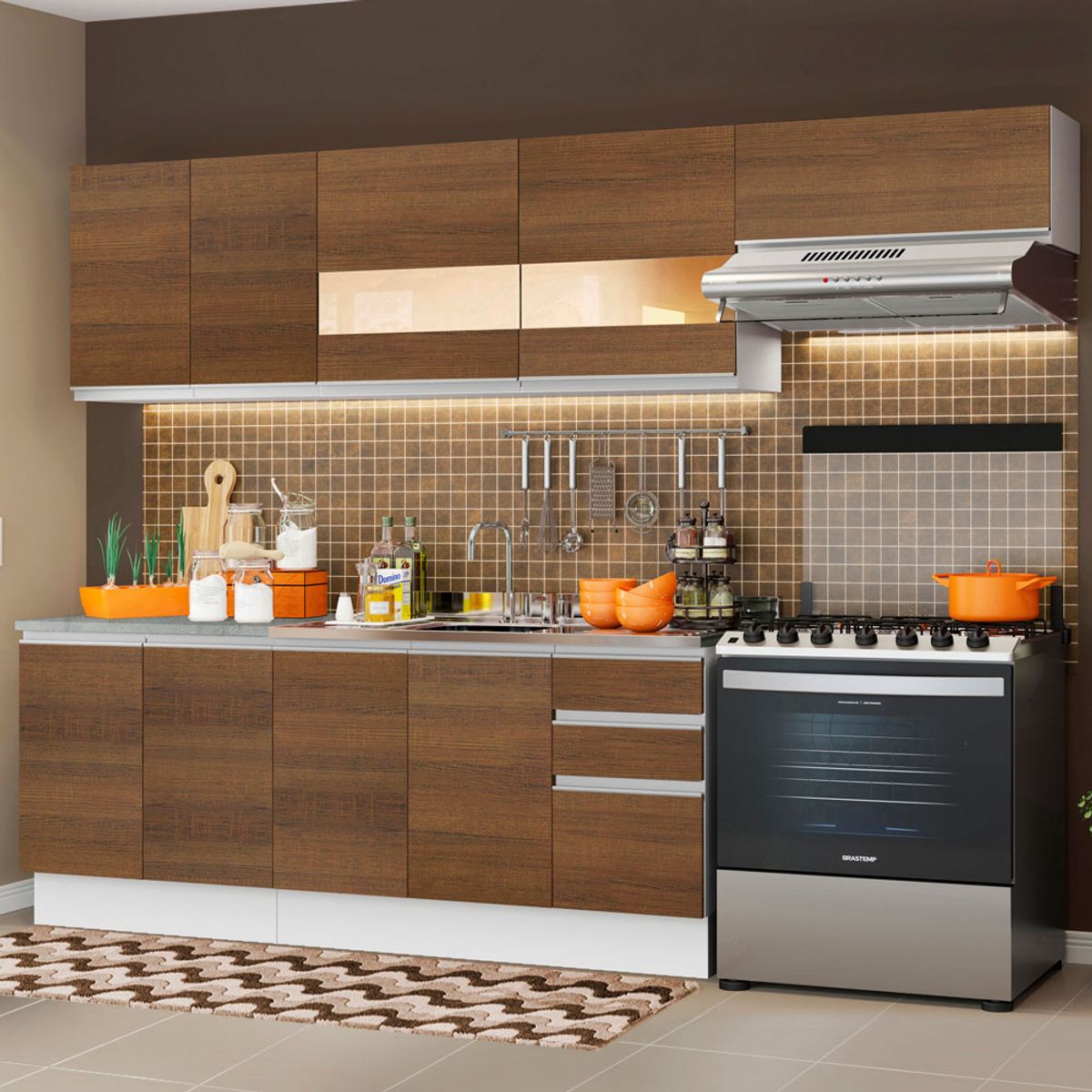 MADESA - Cocina Integral Marcela 2.80 Metros Blanco/Marrón