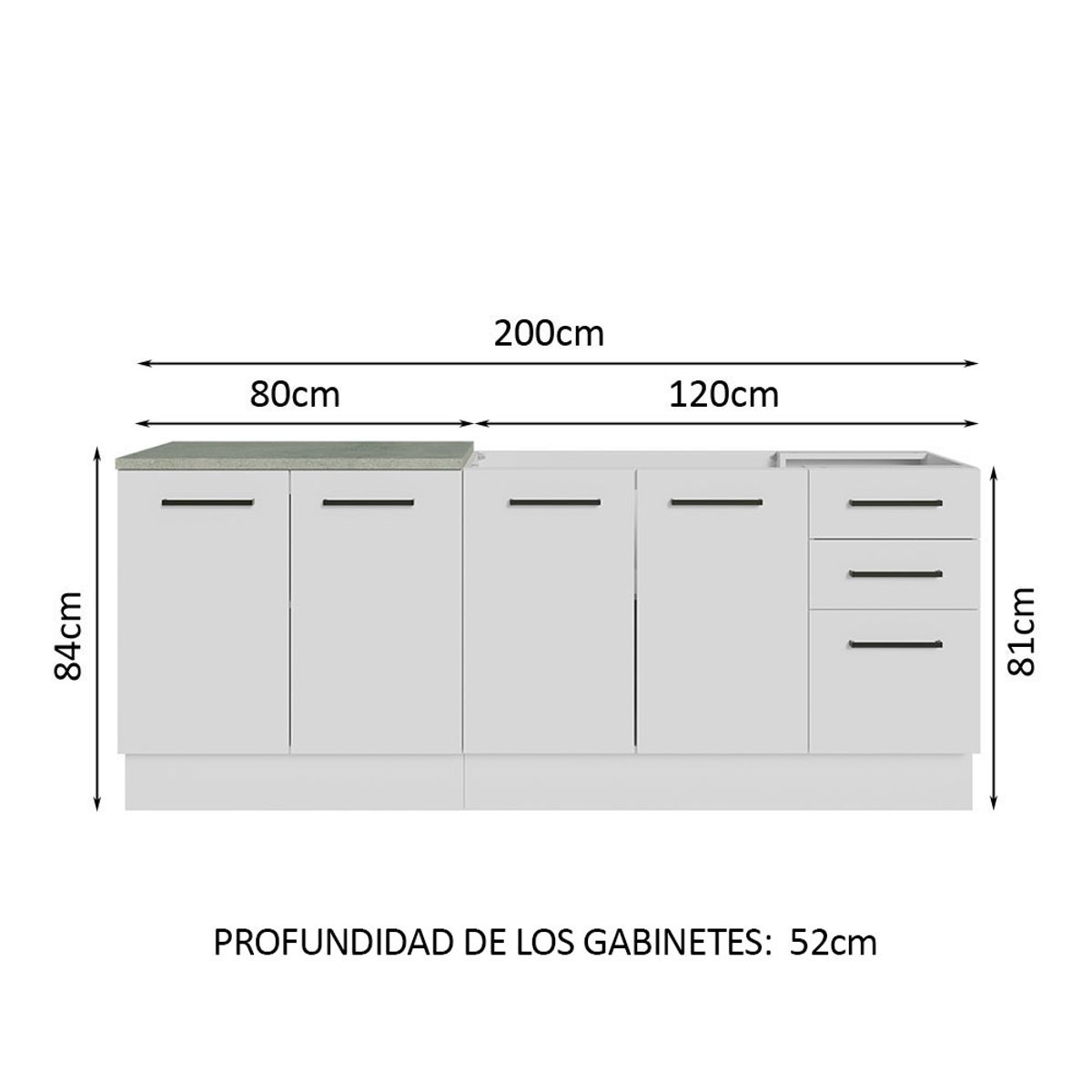 MADESA - Kit 2 Muebles de Cocina Bajo Agata 2.00 Metros