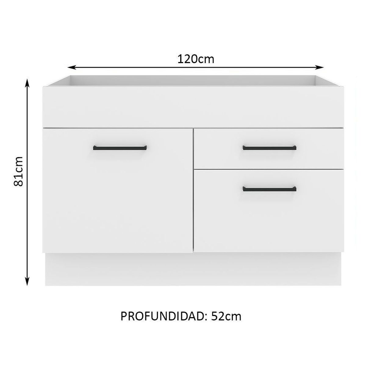 MADESA - Mueble de Cocina Bajo Agata 1.20 m 1 Puerta 2 Cajones Blanco