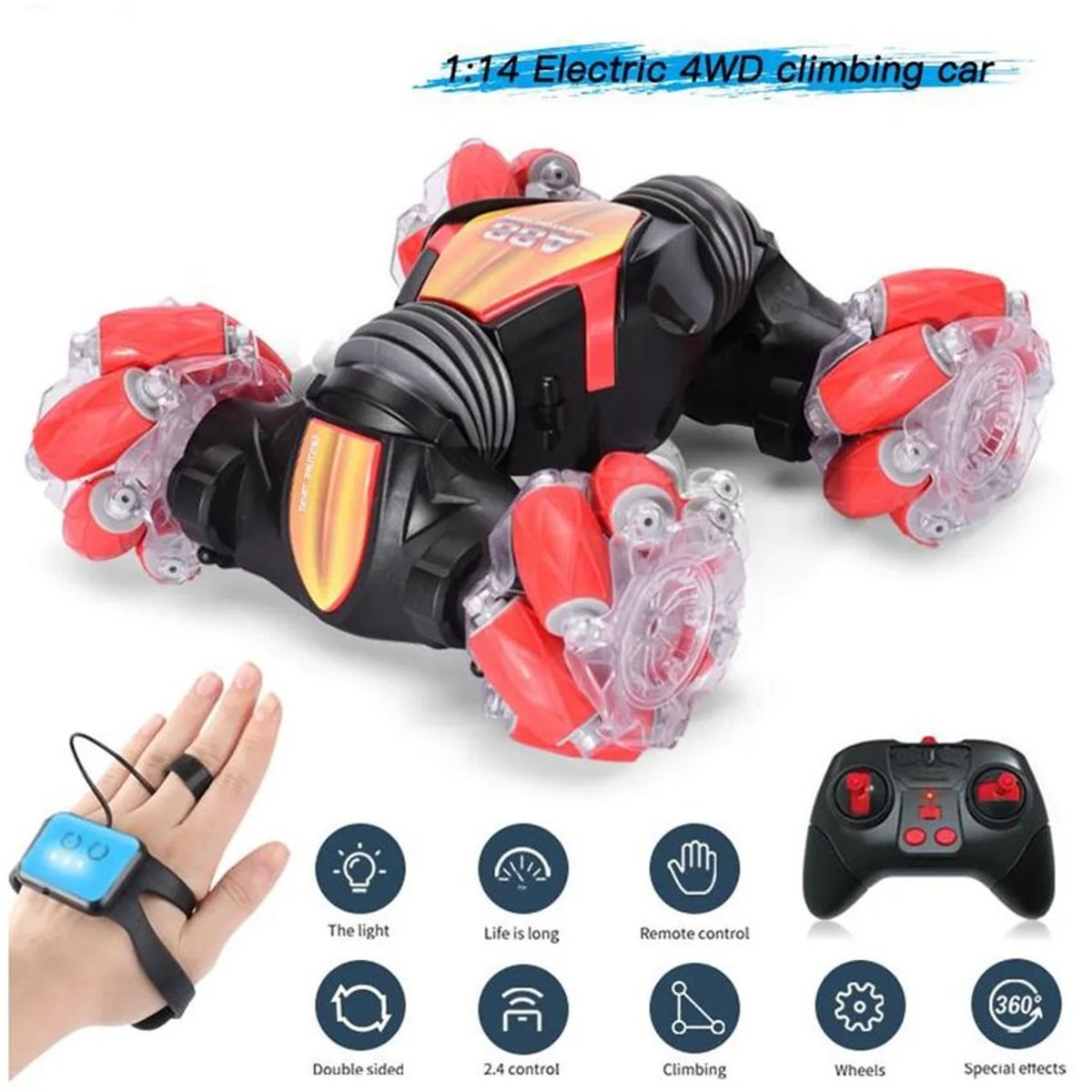 KIDSHOP - Carro Control Remoto Detección De Gesto Recargable 88A Rojo