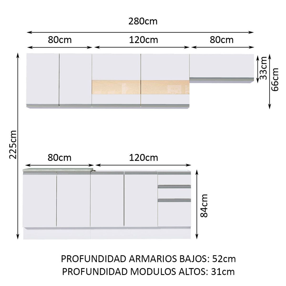 MADESA - Cocina Integral Marcela 2.80 Metros Blanco