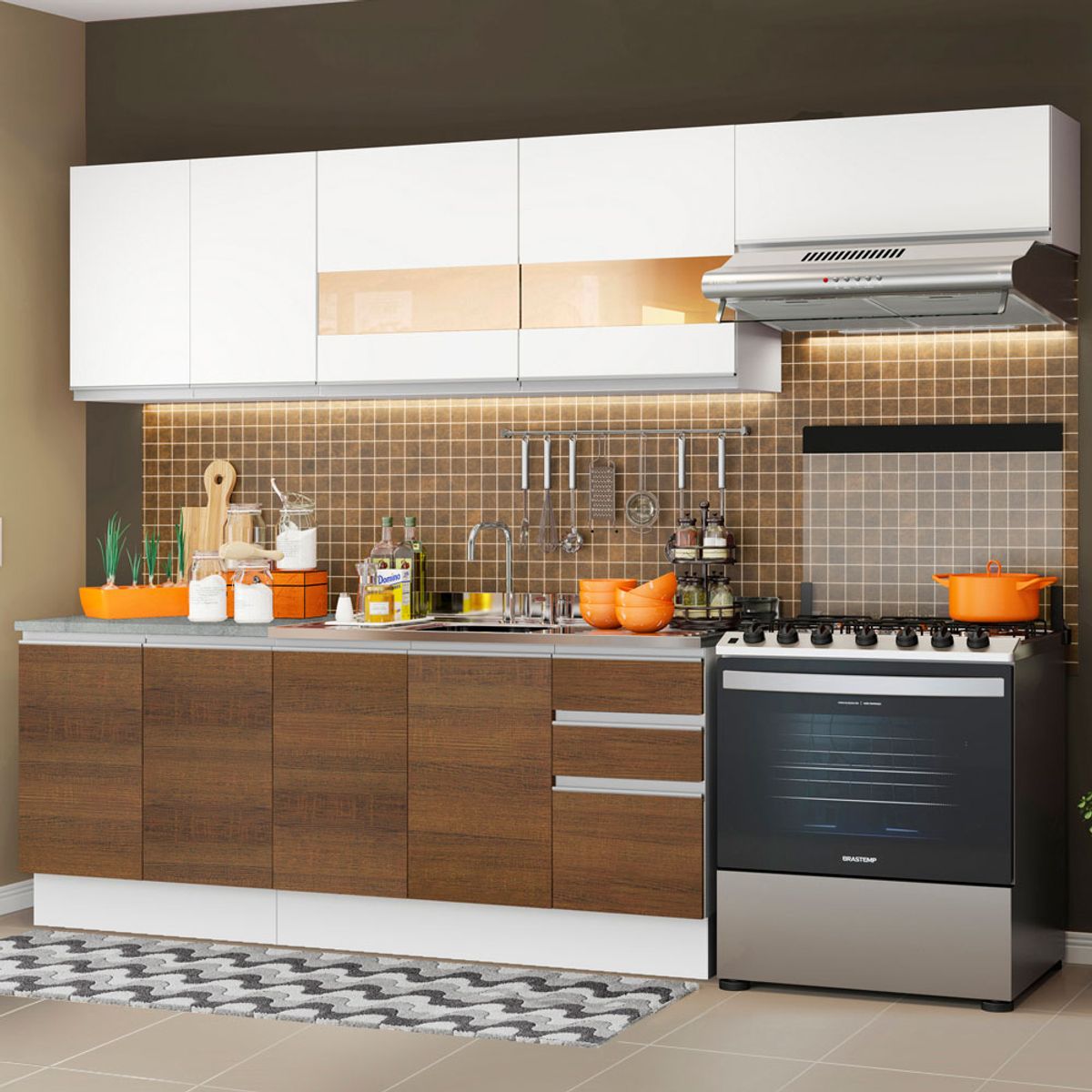 MADESA - Cocina Integral Marcela 2.80 Metros Blanco/Marrón/Blanco