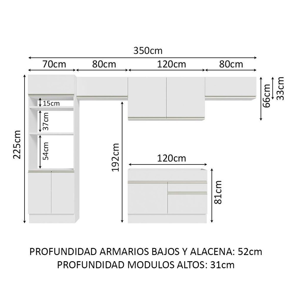 MADESA - Cocina Integral Glamy 3.50 Metros Blanco