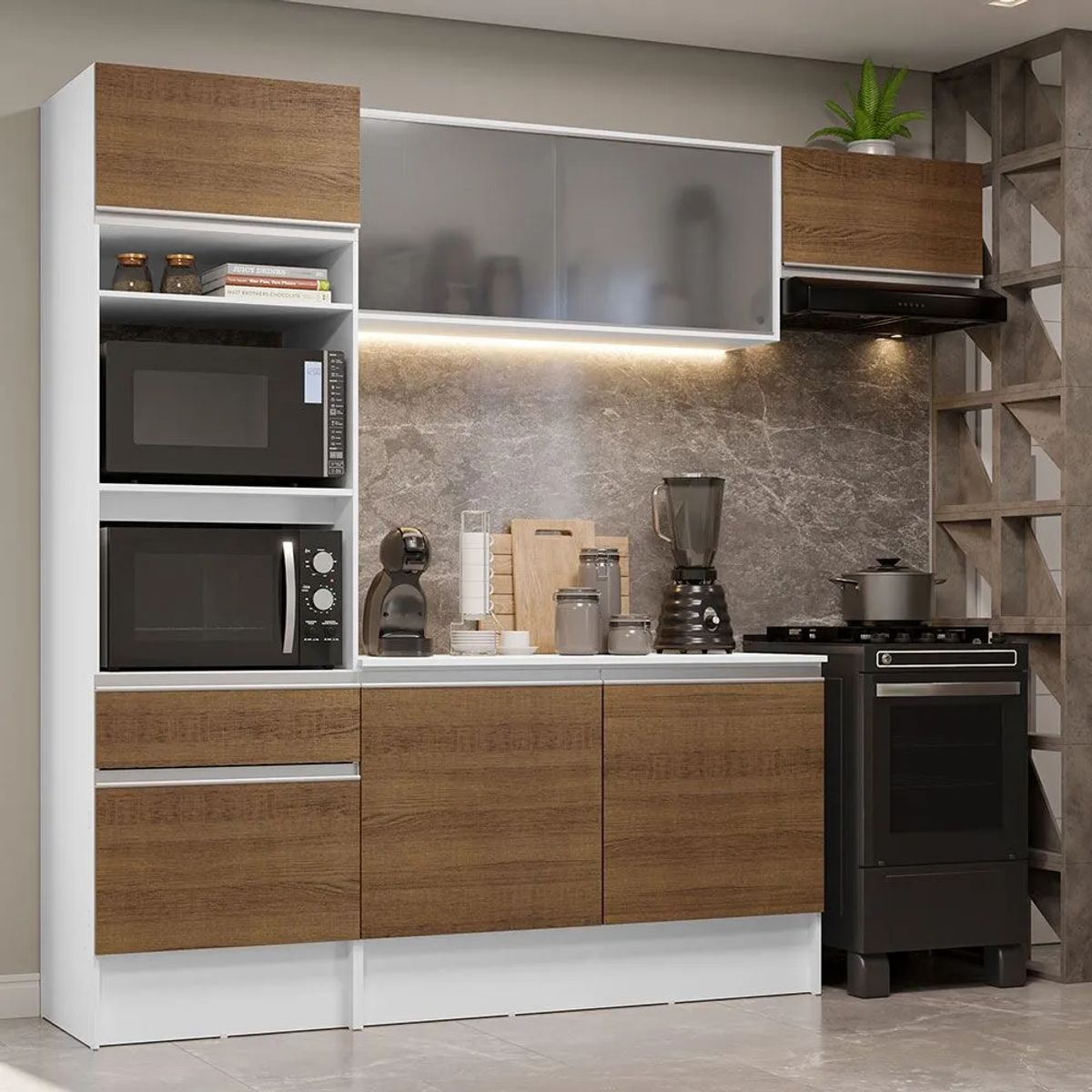 MADESA - Cocina Integral Topazio 2.40 m con Encimera Blanco/Marrón 01