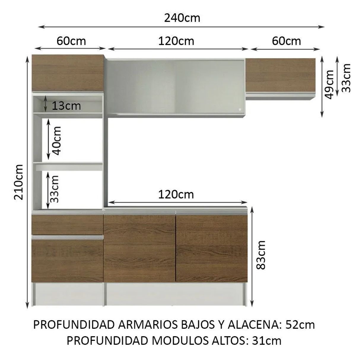 MADESA - Cocina Integral Topazio 2.40 m con Encimera Blanco/Marrón 01