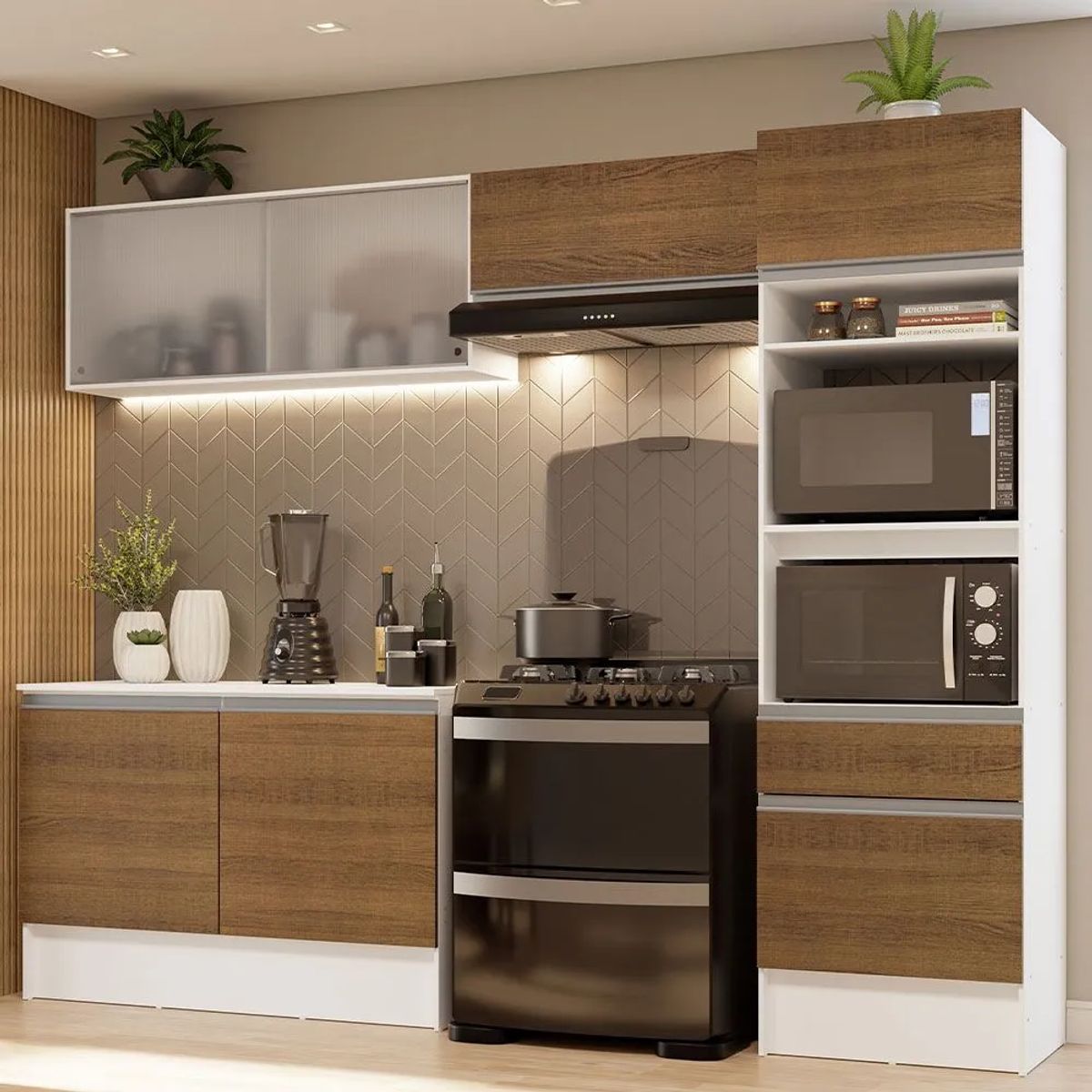 MADESA - Cocina Integral Topazio 2.60 m con Encimera Blanco/Marrón