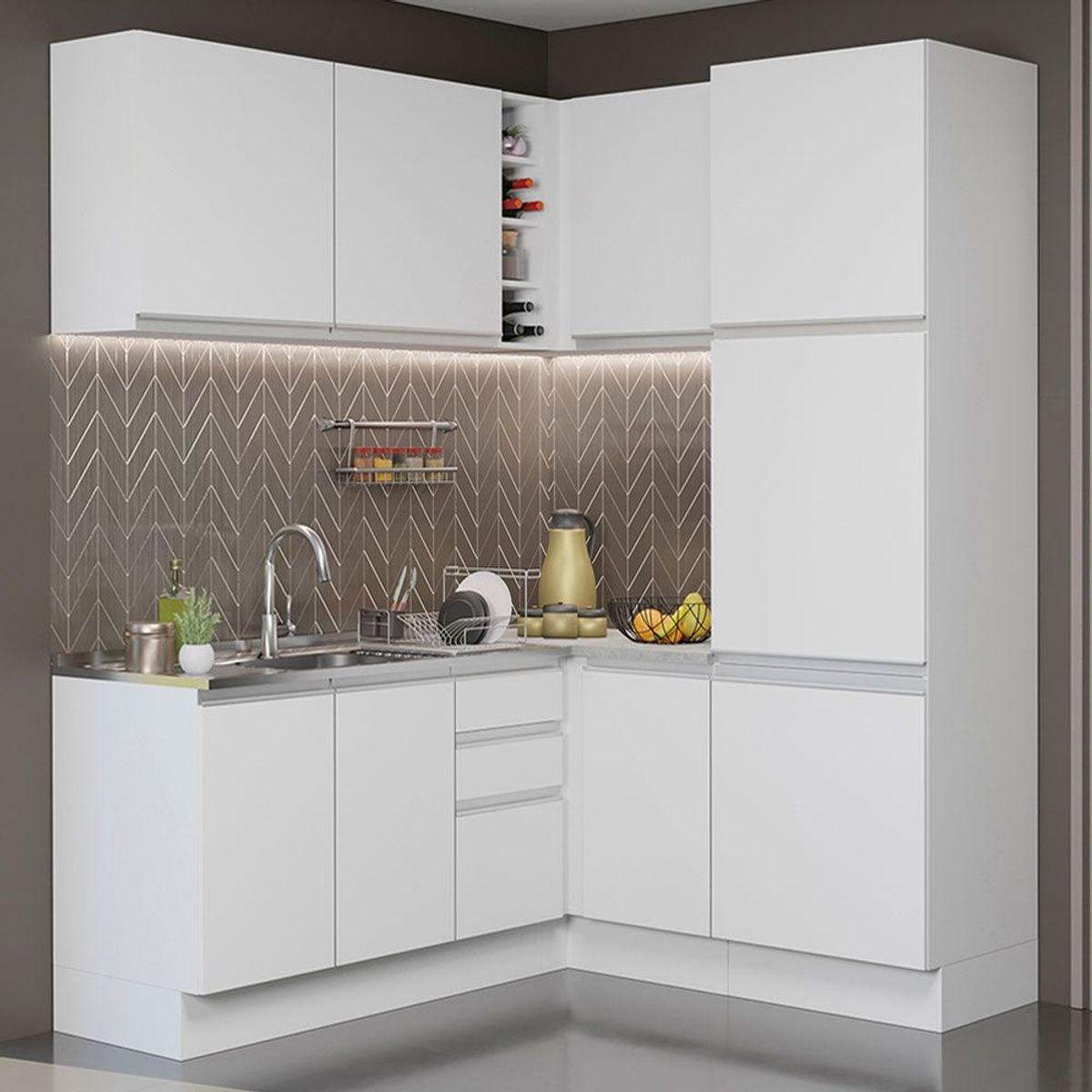 MADESA - Cocina Integral de Esquina Glamy 3.30 m Blanco 01