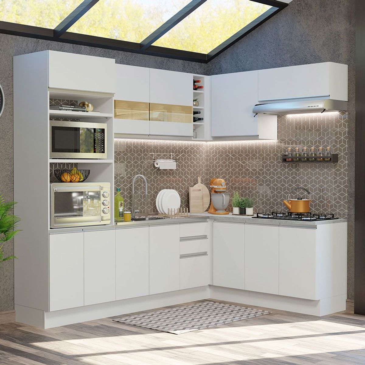 MADESA - Cocina Integral de Esquina Glamy 4.20 m Blanco 01