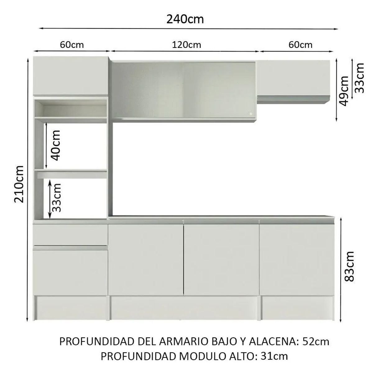 MADESA - Cocina Integral Topazio 2.40 m con Encimera Blanco