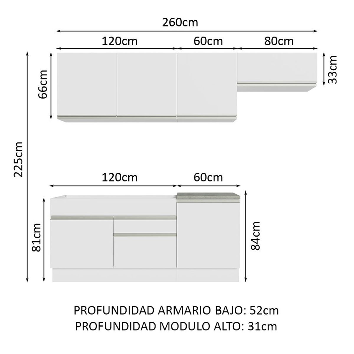 MADESA - Cocina Integral Glamy 2.60 Metros Blanco 03