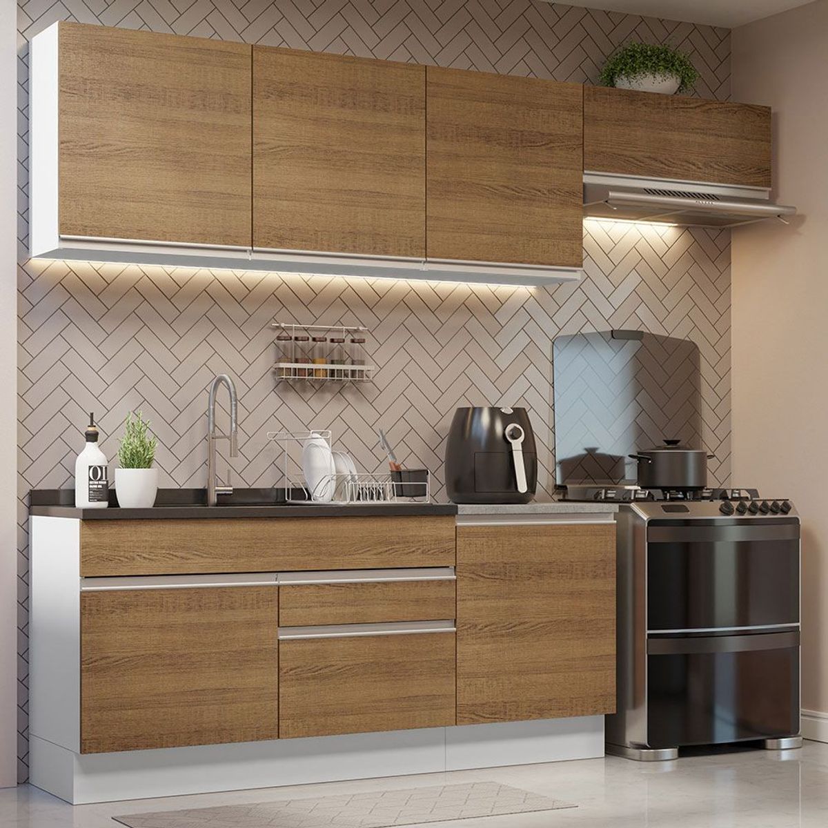 MADESA - Cocina Integral Glamy 2.60 Metros Blanco/Marrón 03