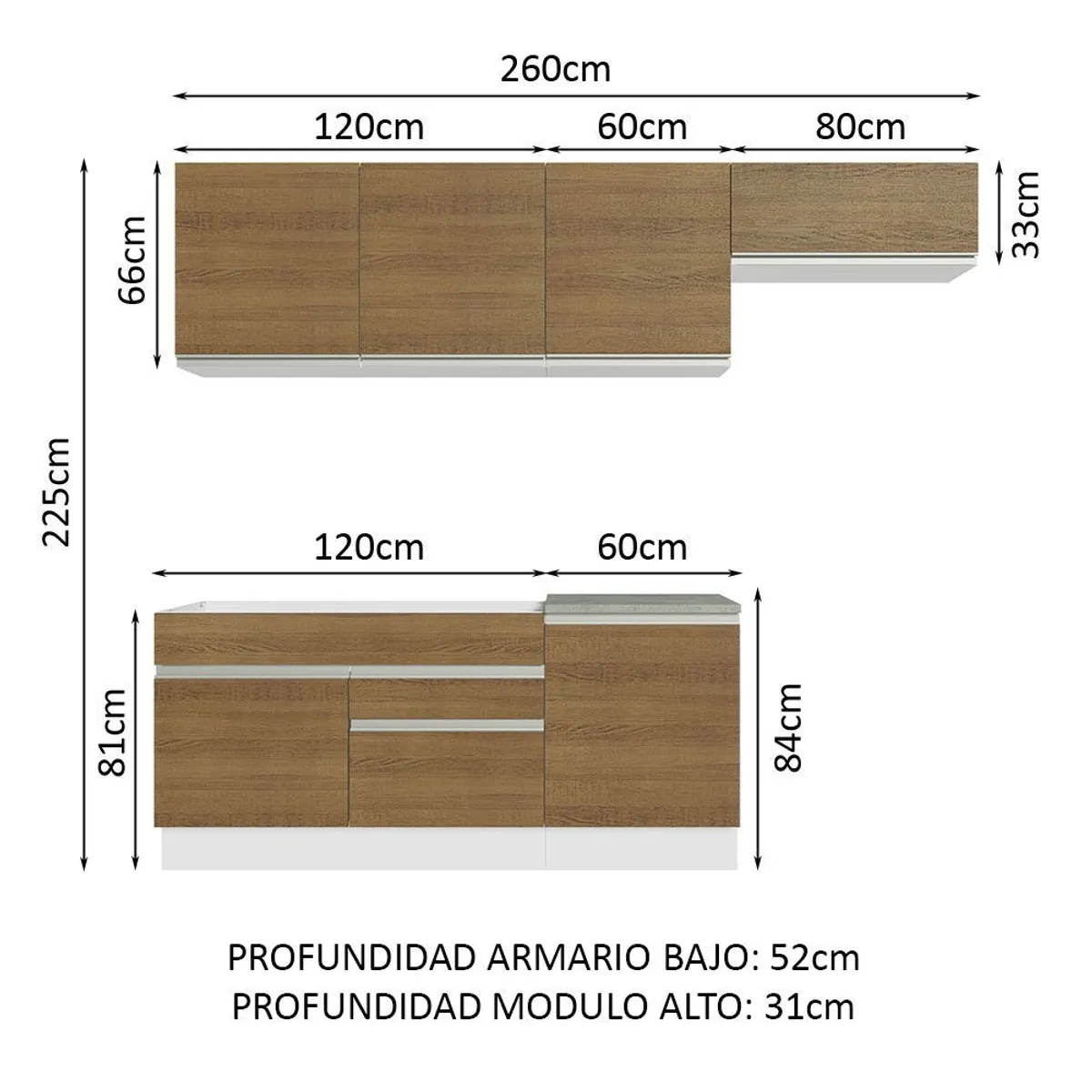 MADESA - Cocina Integral Glamy 2.60 Metros Blanco/Marrón 03
