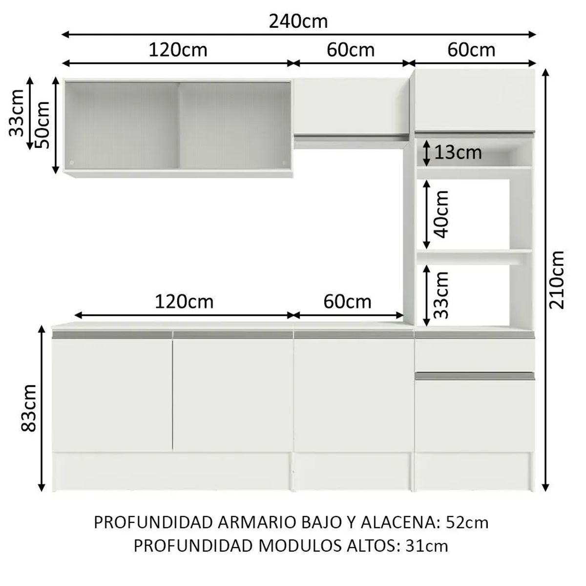 MADESA - Cocina Integral Topazio 2.40 Metros con Encimera Blanco 05