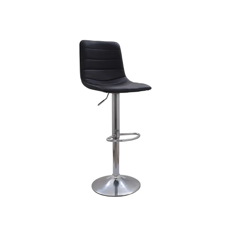 ZER - Silla Bar Alta en Cuero PU Asiento en L Costuras Horizontales Negra